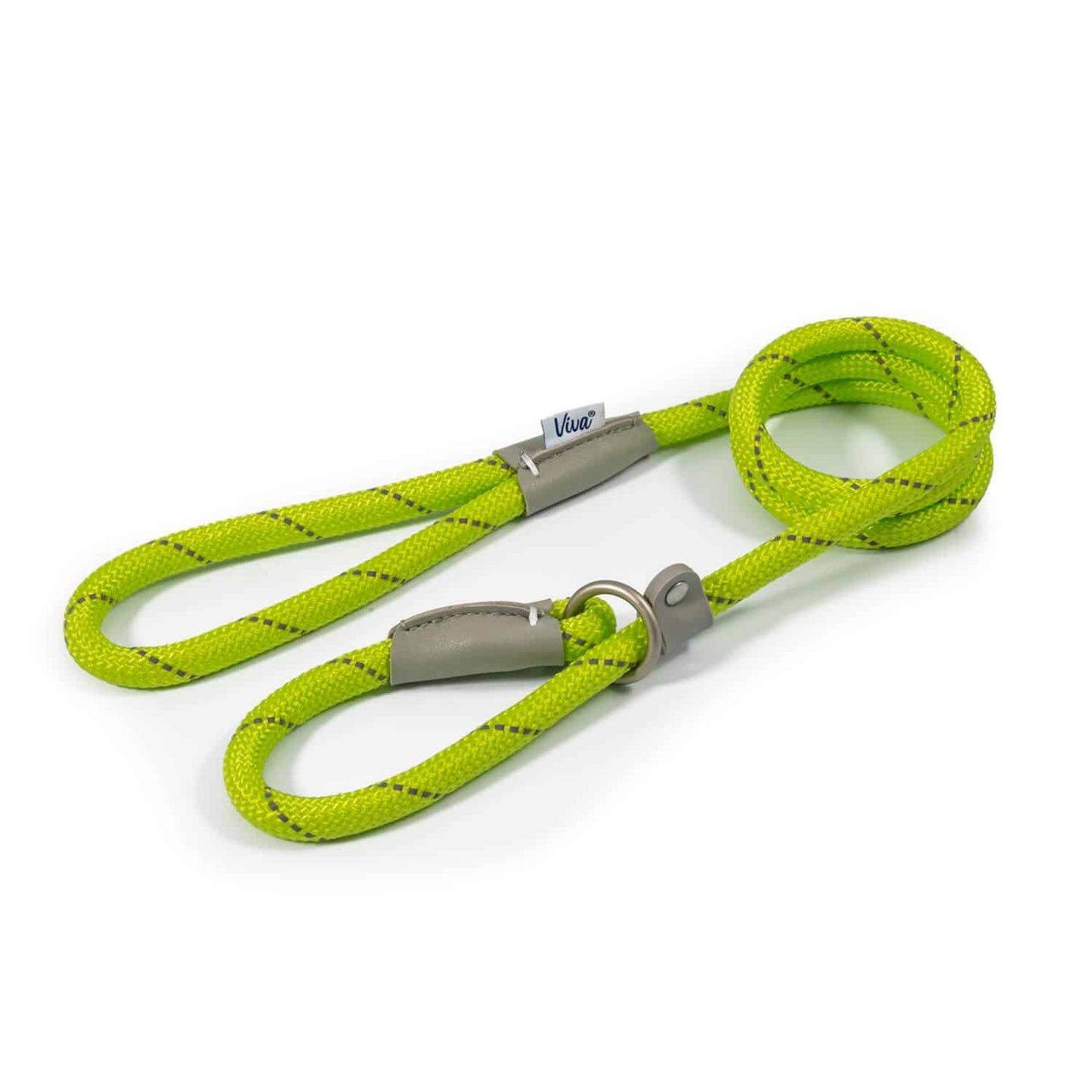 Hilltop Pet Food Ancol Viva Rope Slip Lead (Reflective) Lime 1.2m x 12mm, coiled neatly on a white background.