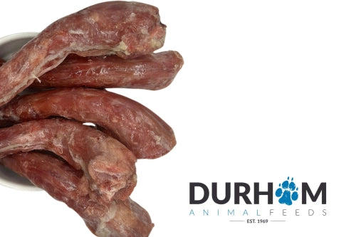 Hilltop Pet Food Durham (DAF) Raw Turkey Necks (1kg): natural dog chew or treat, healthy and nutritious.