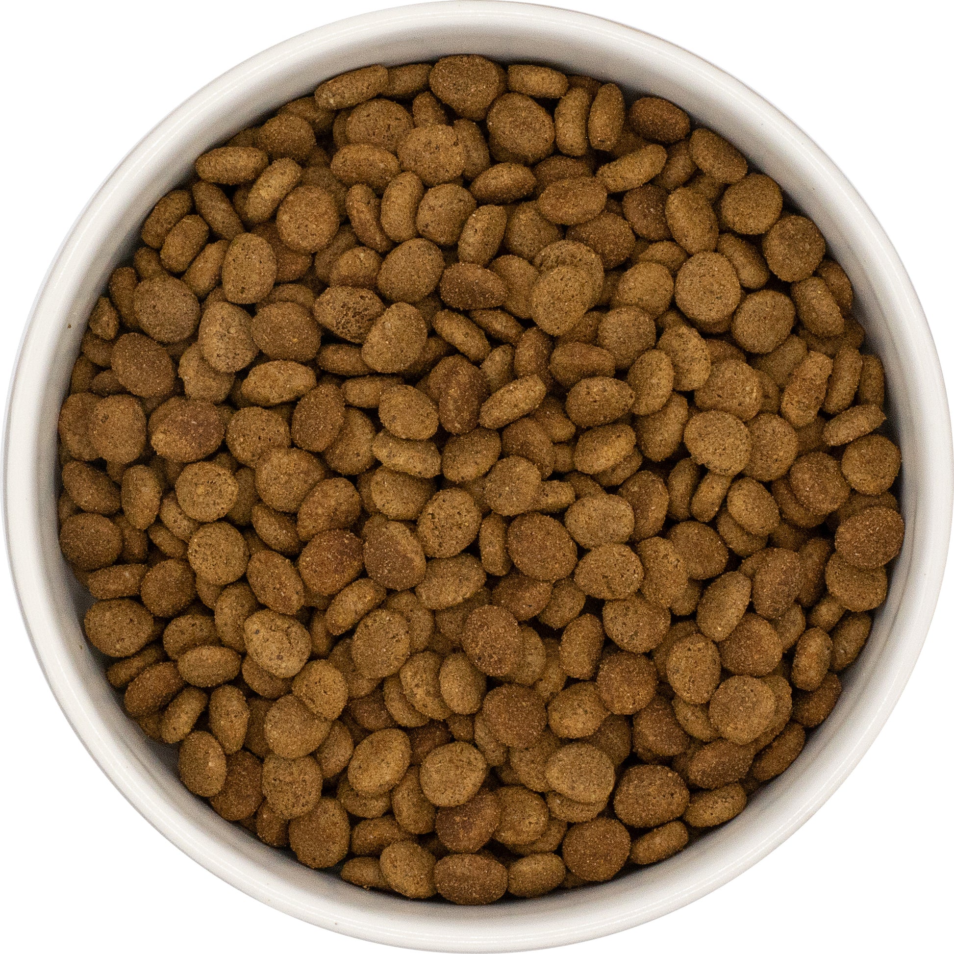 A white bowl filled with Hilltop Pet Food Sterilised Adult Cat Food—Chicken with Tuna & Salmon, viewed from above.