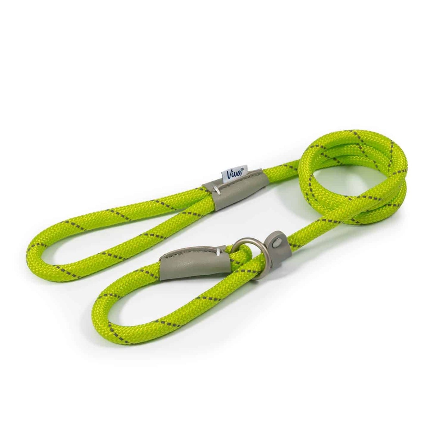Hilltop Pet Food Ancol Viva Rope Slip Lead (Reflective) Lime 1.2m x 12mm, coiled neatly on a white background.