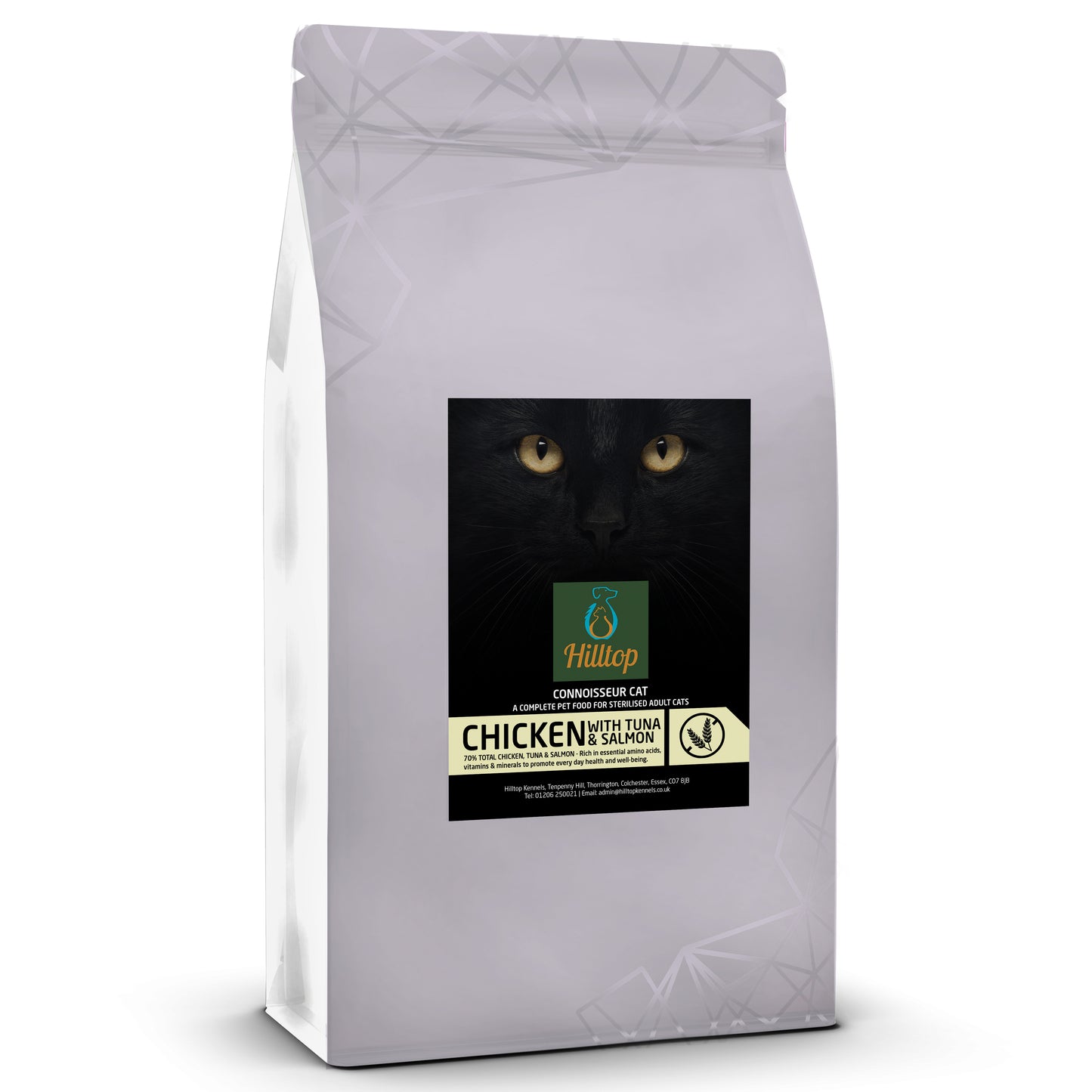 Hilltop Connoisseur Cat Food Sterilised Adult - Chicken with Tuna & Salmon supports urinary tract health.