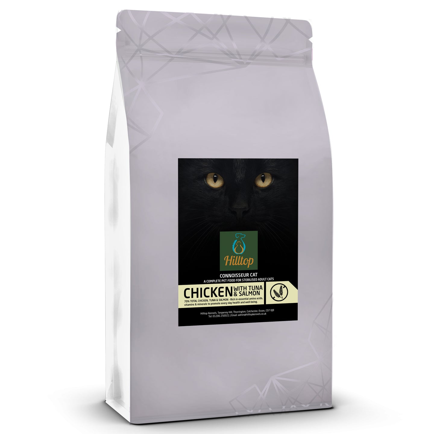 Hilltop Connoisseur Cat Food Sterilised Adult - Chicken with Tuna & Salmon supports urinary tract health.