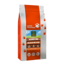 Orange and silver bag of Eukanuba dog food with labeled icons and outdoor scenery on the front.