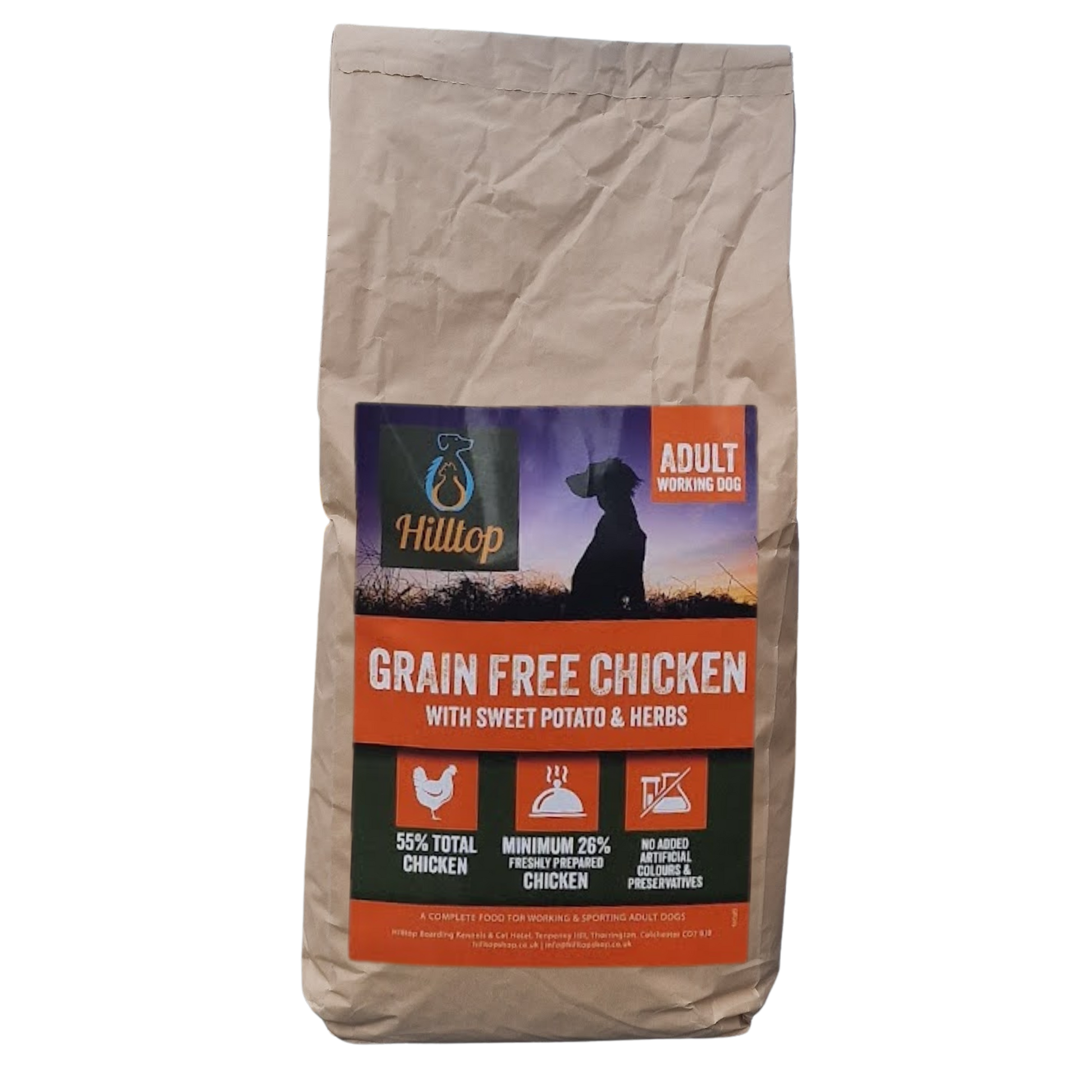 Hilltop Pet Food Grain Free Adult Dog Food – Chicken, Sweet Potato & Herbs for working dogs.