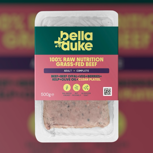 Hilltop Pet Food Bella and Duke Complete Raw Adult Dog Food, Grass Fed Beef 500g – Pickup Only.