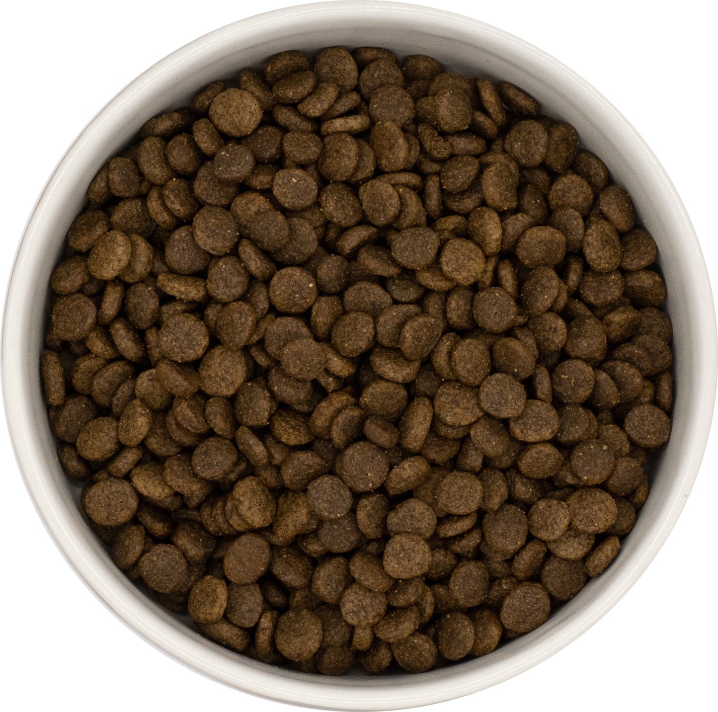 A white bowl with Hilltop Super Premium Small Breed Salmon & Potato dog food, ideal for sensitive digestion.