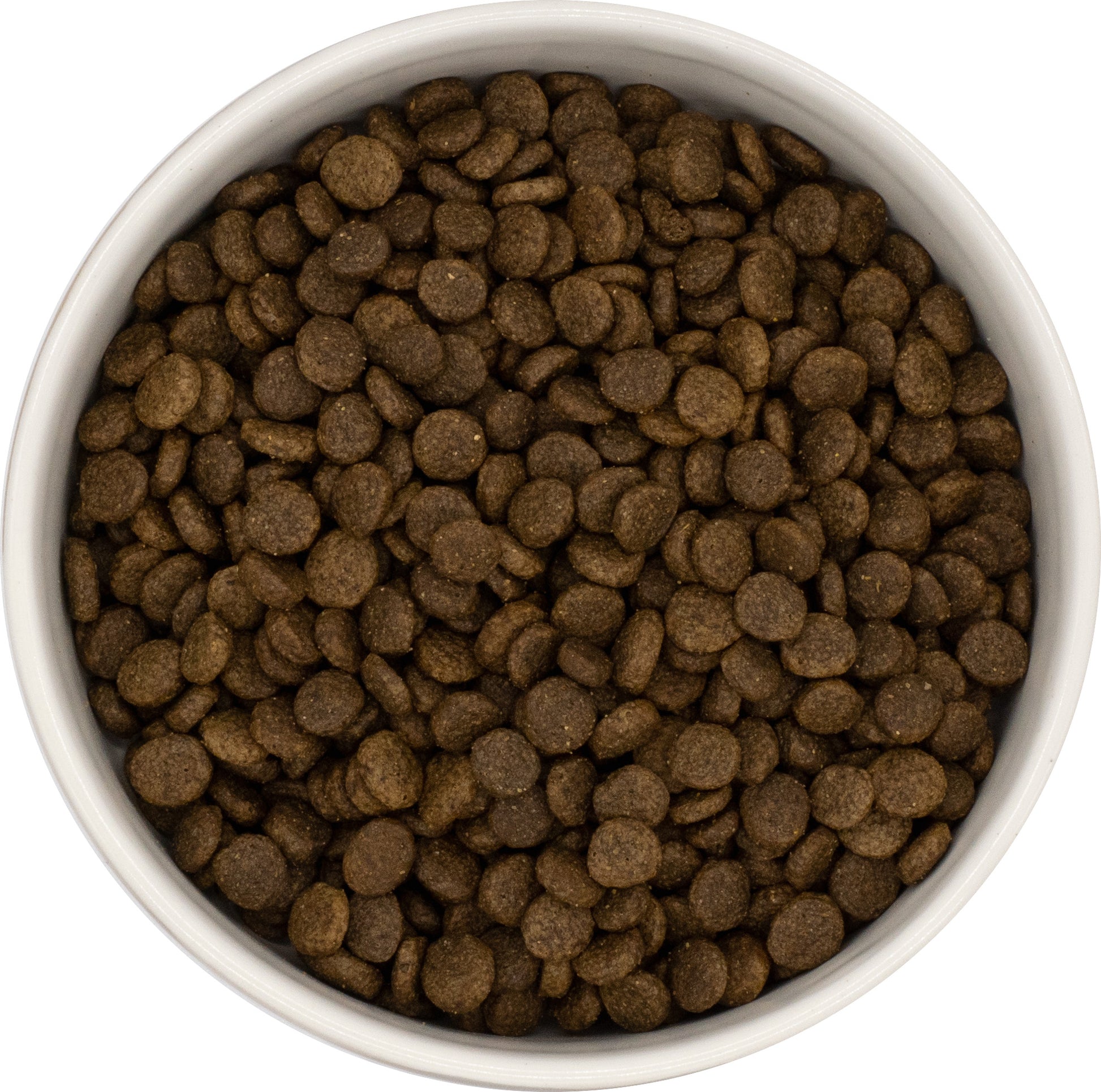 A white bowl with Hilltop Super Premium Small Breed Salmon & Potato dog food, ideal for sensitive digestion.