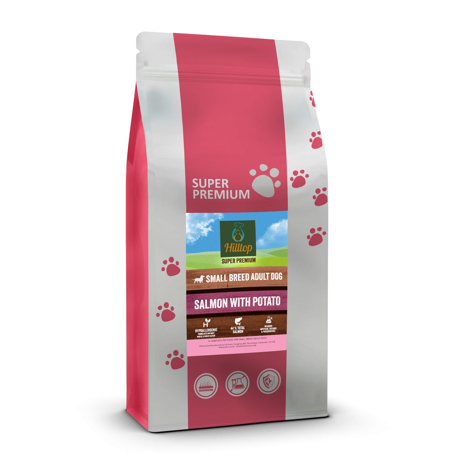Hilltop Super Premium Dog Food SMALL BREED - Salmon & Potato, for sensitive digestion, with omega-3s.
