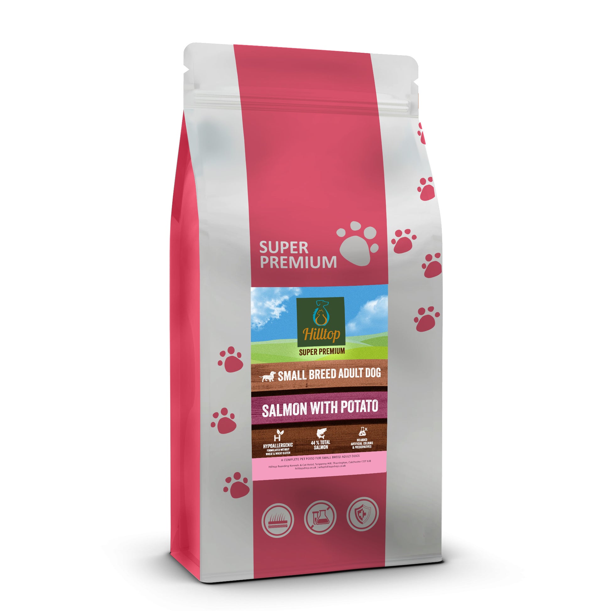 Hilltop Super Premium Dog Food SMALL BREED - Salmon & Potato, for sensitive digestion, with omega-3s.
