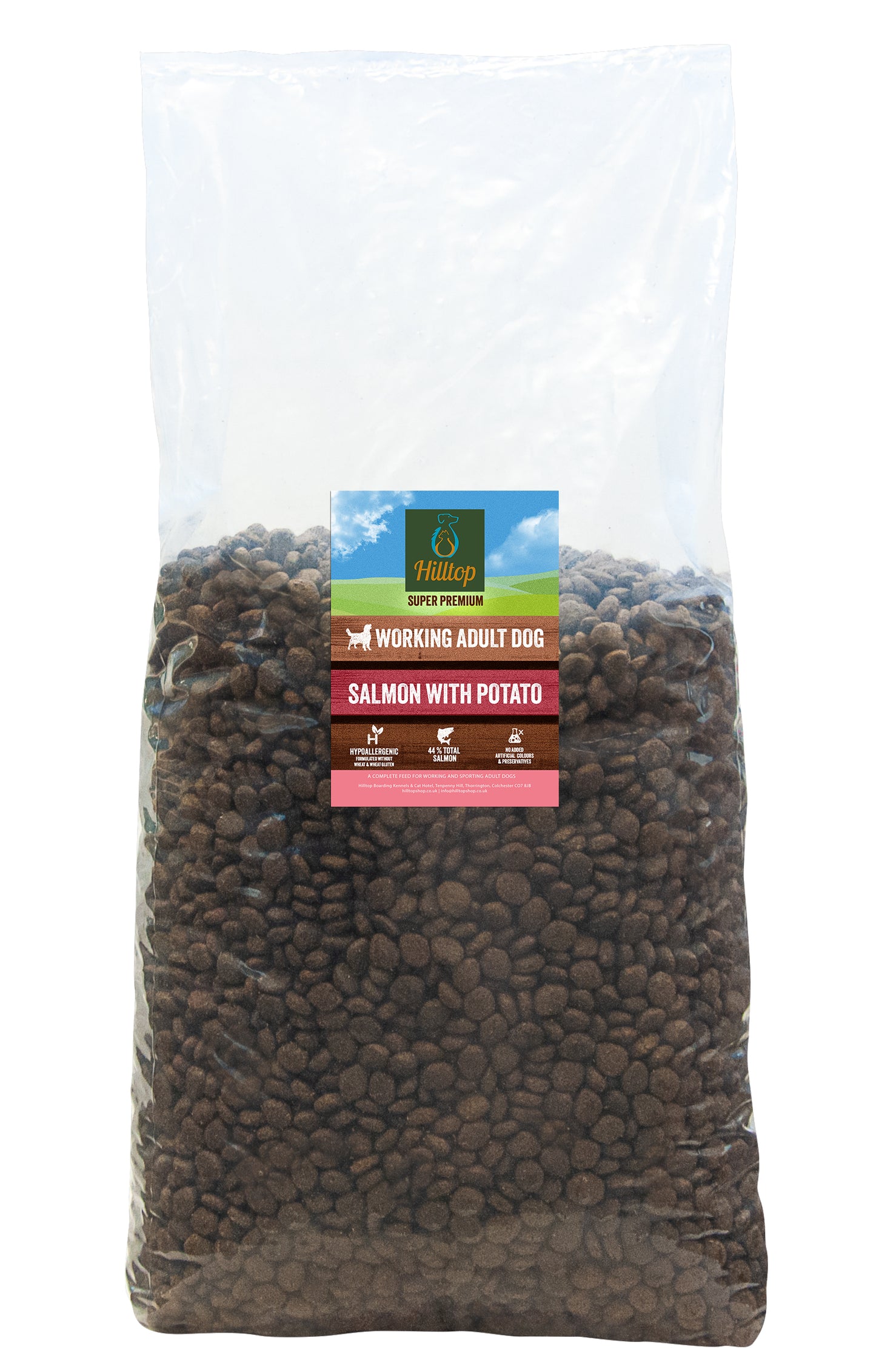 Hilltop Super Premium Adult Dog Food - Salmon & Potato is ideal for sensitive digestion in adult dogs.