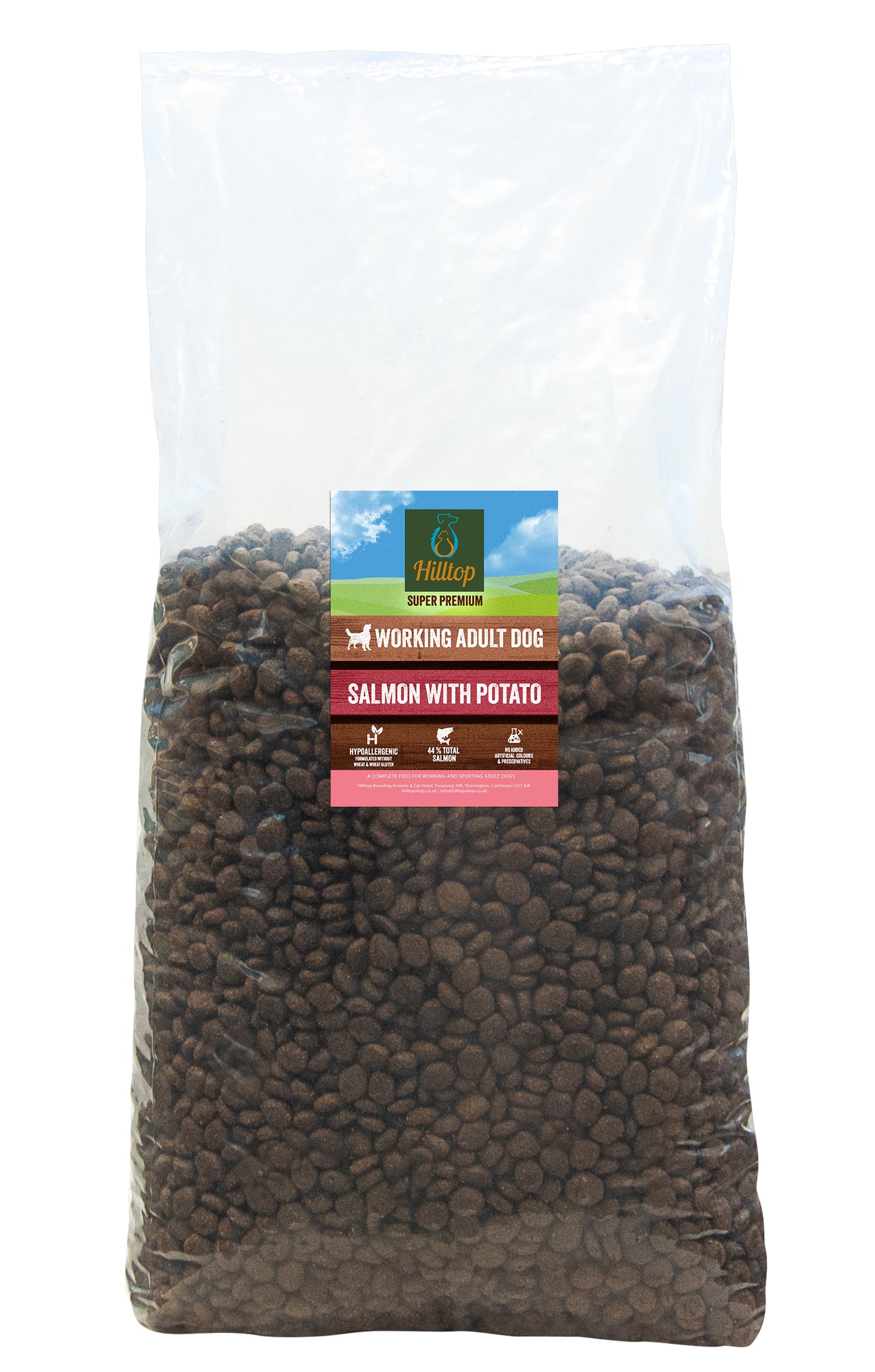 Hilltop Super Premium Adult Dog Food - Salmon & Potato is ideal for sensitive digestion in adult dogs.