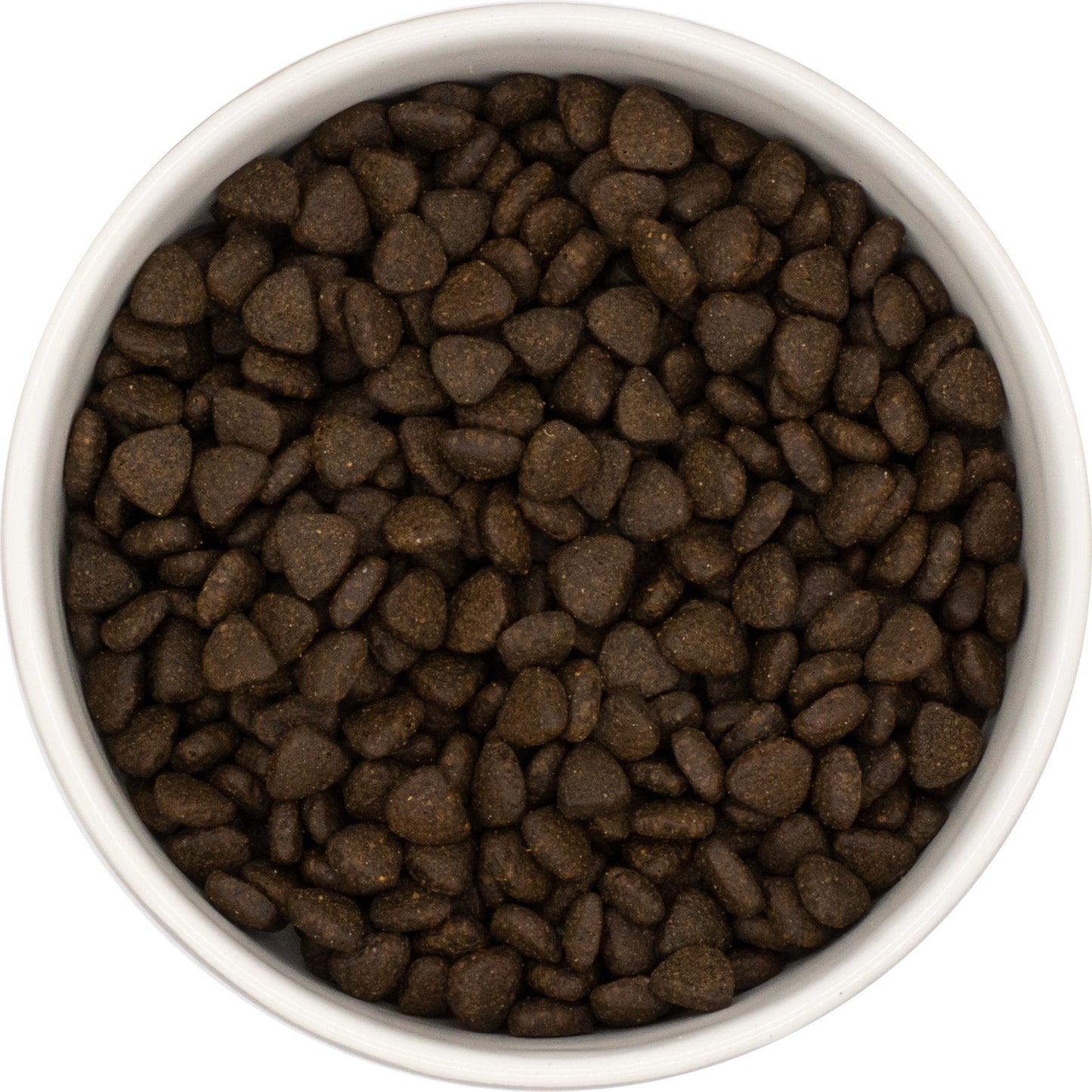 A white bowl of Hilltop Superfood 65 Puppy Dog Food, Scottish Salmon, made with Freshtrusion by Hilltop Pet Food.