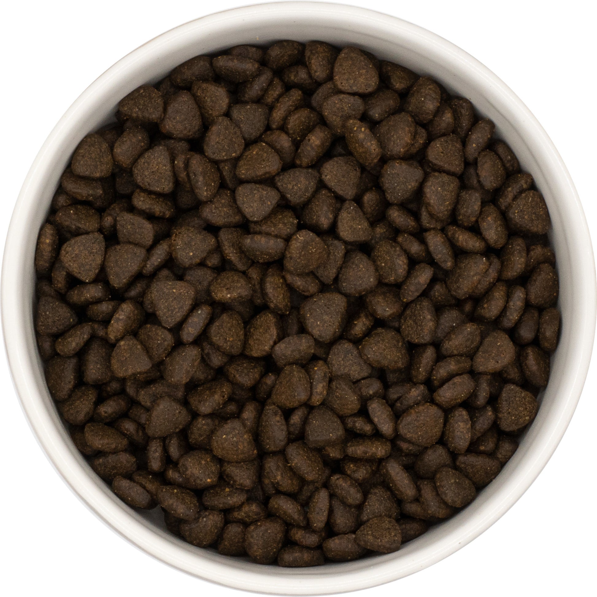 A white bowl of Hilltop Superfood 65 Puppy Dog Food, Scottish Salmon, made with Freshtrusion by Hilltop Pet Food.