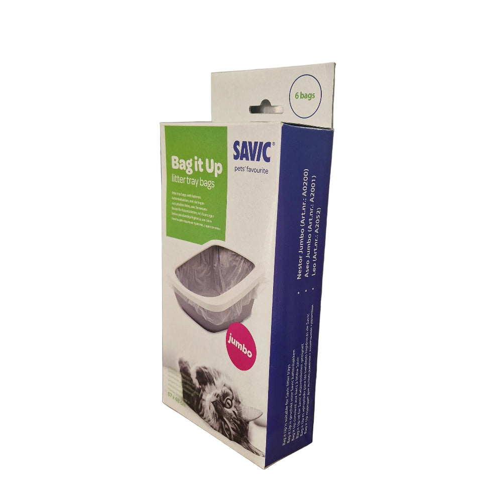 Savic Bag it Up litter tray bags in a Jumbo size, shown in its original retail packaging against a solid white background.