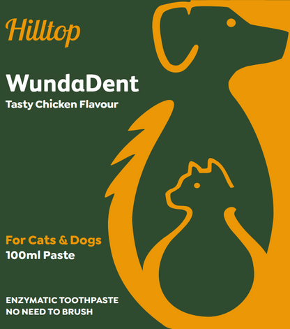 Hilltop Pet Food WundaDent no-brush enzymatic toothpaste for cats & dogs, chicken flavour, 100ml, plaque control.