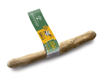 The Hilltop Pet Food goodWood Coffee Wood Chewable Stick for Dogs offers dental care in green and yellow packaging.