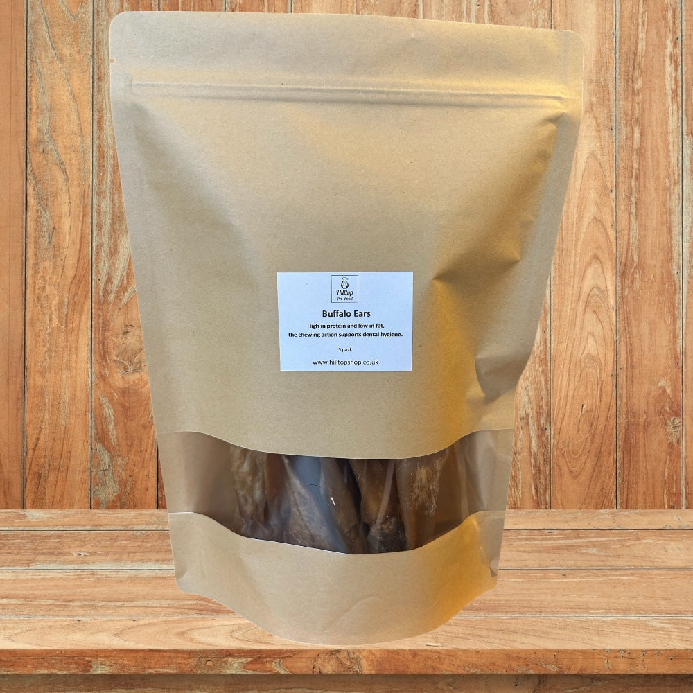 Kraft paper pouch with 5 buffalo ears inside.