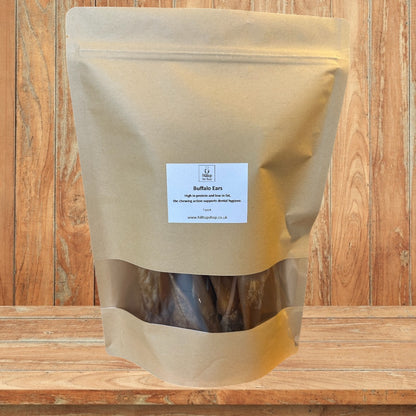 Kraft paper pouch with 5 buffalo ears inside.