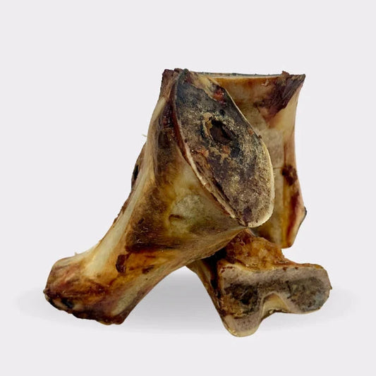 Two large Hilltop Pet Food Marrow Bones stacked, a natural dog treat that supports dental health.