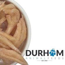 Hilltop Pet Foods Durham Raw Chicken Feet (1kg) sits by the logo—perfect for raw dog food diets rich in glucosamine.