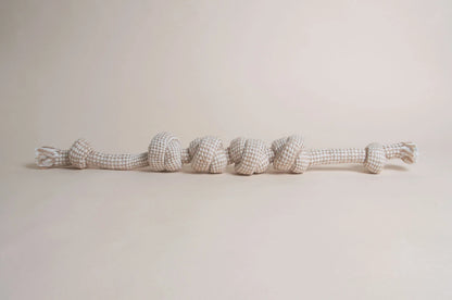 The Hilltop Pet Food Natural Rope Toy - Knotty But Nice Tug, in beige and white, sits on a neutral background.