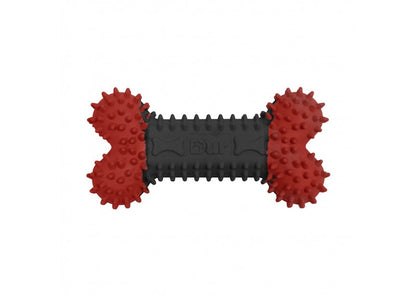 Hilltop Pet Food DURable Natural Rubber Chew Toy in black and red, with textured bumps on both ends.